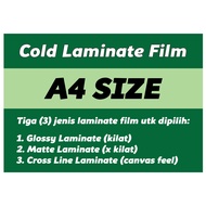 Cold Laminate Film ( A4 ) ( 20 Pcs / Pack ) Glossy / Matte Bukan Hot Laminate Film