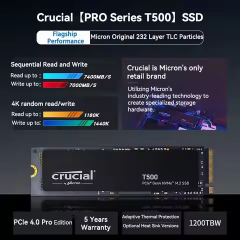 Original Crucial T500 Gen4 Nvme M.2 Ssd Internal Gaming 500gb 1tb 2tb 4tb Ssd Read Up To 7400mb/s Fo