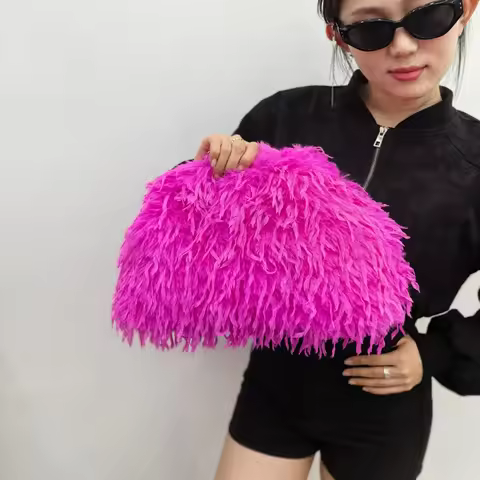 Fluffy Bag Feather Large Cloud Bag Pleated Clutch Bag Plush fairy Bag