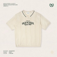 High school collection ClassIV oversize knit short sleeve polo เสื้อคอวีปักโลโก้ นุ่มสบาย- TPB09558