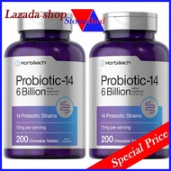 Horbäach Chewable Probiotics 6 Billion CFUs | 200 Tablets | 14 Probiotic Strains | Vegetarian
