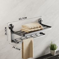 TAILI Bathroom Suction Cup Towel Rack 60CM White 90° Foldable Towel Rack Wall Mounted No Punch Space