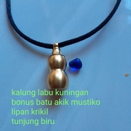 Brass pumpkin pendant necklace with bonus royal blue king sapphire agate mini gravel