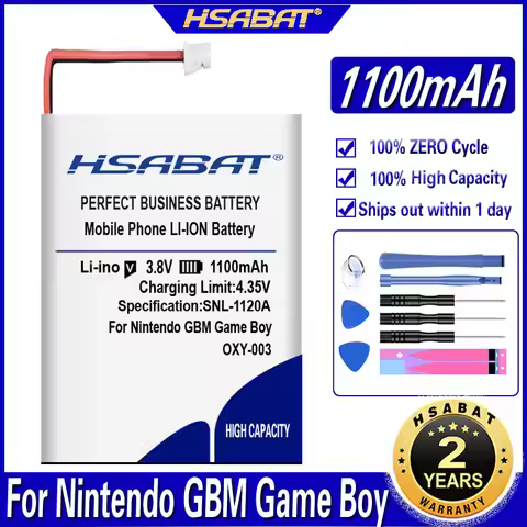 HSABAT OXY-003 1100mAh 3.8V Rechargeable Lithium-ion Battery Kit Pack for Nintendo GBM Game Boy Micr