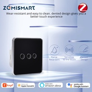 zemismart Tuya Zigbee Smart Touch Button Light Switch 1/2/3/4 gang Neutral Zigbee Light Switch Tempered Glass Wall Panel Alexa Siri work with Homekit Zigbee ZMHK01/Matter M1 Hub