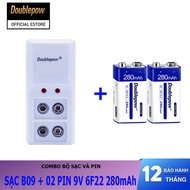 Combo sạc pin 9V (sạc pin vuông) 2 cổng DP-B09 và 02 viên pin 9V 280mAh - Doublepow