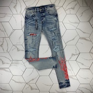 Amiri Bandana Flame Distressed Skinny Jeans