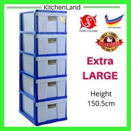 XL 5 Tier Plastic Drawer Cabinet Laci Almari Twins dolphin GH393