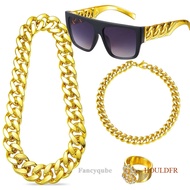 FANCYQUBE 80s/90s Rapper Costume Hip Hop Costume Kit Metal Chain Flat Top Sunglasses Rapper Big Link