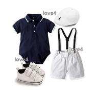 Baby Clothes for Boys Christening Baby Boss Outfit Baby Boy Clothes Set Polo Romper White Suspender 