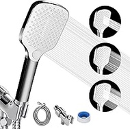 High Pressure Handheld Shower Head: 3 Spray Modes/Settings Hand Held Shower Heads - 4.3 Inch High Flow Chrome Black Square Shower Head with 60 Hose and Adjustable Bracket (Chome)