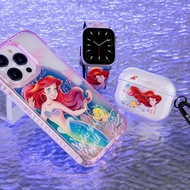 迪士尼公主愛麗兒十字壓紋牛皮革Apple Watch真皮錶帶Series 1-8