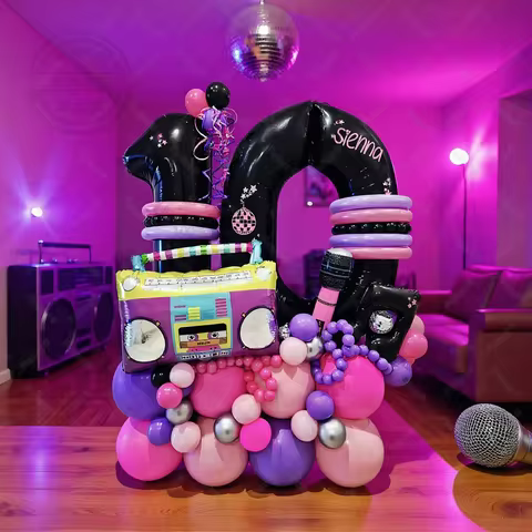 59pcs Black Pink Balloons Garland Column Star Skate Radio Foil Balloon Girls Birthday Party Decorati