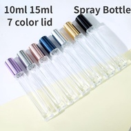 10ML 15ML Transparent Square Glass Perfume Spray Bottle 7 Color Lid Travel Refillable Empty Bottle