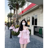 Adele-PINK (Chiffon Shirt Set With Skirt And Pants) AD-PINK