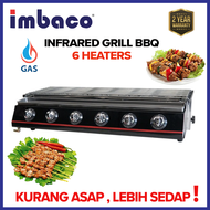 Imbaco Stainless Steel Commercial Gas BBQ Grill Stove 6 Burner Infra Red Dapur Grill Ikan Satay Ikan Bakar Smokeless Infrared BBQ Gas Cooker Stove Barbecue Grill Dapur Gas Burger