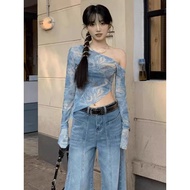 y2k y2k Women's Clothing Translucent Tops Hot Girls Clothes American Style Tie-Dyeing Gauze Sunscree