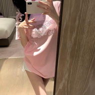 2023 Summer New YSL Heavy Industry Hot Diamond Loose Version Mid-Length T-Shirt Women s French Style (With Three Labels)