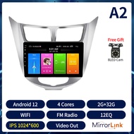 Acodo 2Din 9 นิ้วHeadunitสำหรับHyundai Accent 2010-2018 Carplay Android Auto Android12 รถสเตอริโอกรอ