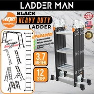 12 STEP (3.7M) HEAVY DUTY Black Aluminium Multipurpose Ladder Folding Double Sided Work Foldable Ladder Tangga Lipat