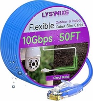 Cat6a Slim Ethernet Patch Cable 50ft Outdoor & Indoor, Flexible 10G Cat6 Internet Network Cable Wate