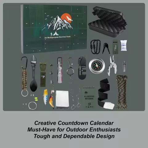 Survival Kit Countdown Calendar 24 Days Survival Kit Calendar for Men Complete Weather-Resistant Met