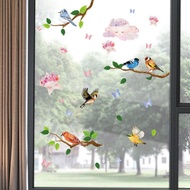 Spring Flowers Bird Butterfly Electrostatic Wall Sticker Glass Window Decoration Double Side Pattern