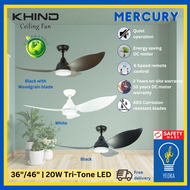 (YEOKA LIGHTS AND BATH) KHIND MER-CURY CEILING FAN 36/46 Inch Energy Saving Quiet DC Motor Tri-tone LED with 6 Speed ABS Corrosion Resistant Blades