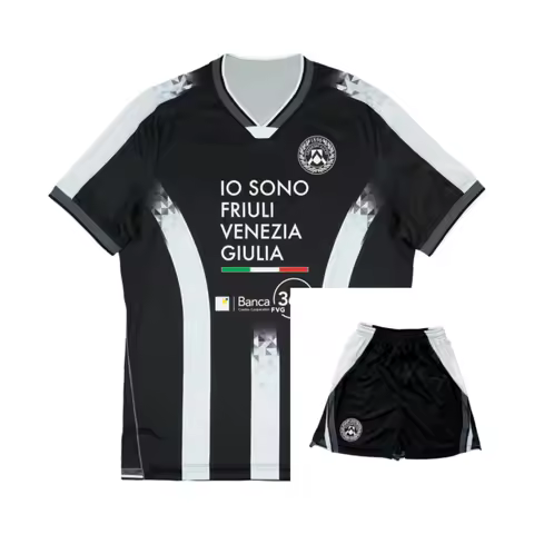 Black & White Vertical Striped Soccer Shirt & Shorts Set Udinese Home Adult Kids Athleisure Set Summ