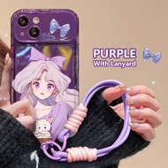 Girl With Lanyard Mirror Case Oppo R17 Reno 8Z 7Z 9 8 7 Lite 6 5 Pro Plus 10 Pro+ 7Se Find X3 Pro X5 Transparent Cute Cartoon Casing A93s A72 A53 A97 A32 A11X A9 A5 2020 Cover