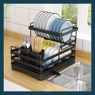 SANMU 2 Tier Dish Rack Rak Pinggan Mangkuk Rak Sinki Dish Drainer Rak Pinggan Stainless Steel Rak Si