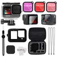 Go Pro Hero9 10 Waterproof Case Housing Shell Silicone Case Cover Lens Cap Skin Tempered Glass Film Storage Bag Red Pink Purple Filter Set Kit For Gopro Hero 10 9 Black Action Camera Accessories