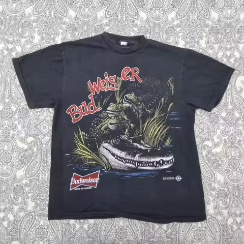 Vintage Budweiser T-Shirt King of Beer Print Tee 90s Graphic Short Sleeve Men's T-shirts for Summer 