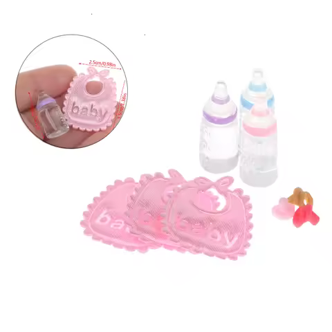 1set 1:12 Dolls House Miniature Baby Bottles Shampoo Bibs Set Nursery Accessory Gift Baby Bottles Se
