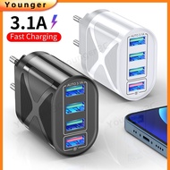 Luminous 4USB Mobile Charger 3.1A Travel Charging Adoptor Multi Interface USB Charging Adapter For ios Type C Micro