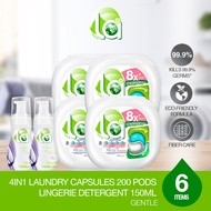 La Nature 4in1 Laundry Capsules 50 Pods x 4 Tubs + La Nature Foaming Lingerie Detergent 150ml x 2 Bo