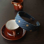 古董領帶改製手工髮箍-CHANEL香奈兒logo緹花-深藍-寬版