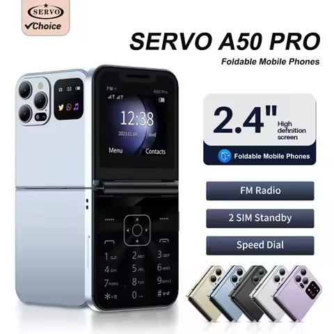 SERVO A50 Pro Foldable Mobile Phone Dual SIM Card GSM Electric Torch Automatic Call Recording 2.4 In