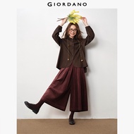 GIORDANO Women Pants Pleated Corduroy Culotte Pants Elastic Waist Fashionable Casual Loose Crop Pant