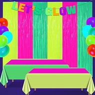 Glow in the Dark Party Supplies, Colourful Neon Tablecloths and Curtain Fringe Background for Let's 