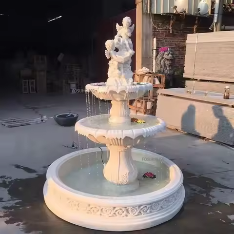 European Angel Fountain Large Ornaments Courtyard Sandstone Waterscape Rockery Water Decoration Vill