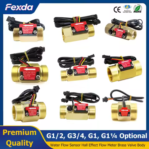 G1/2 G3/4 G1 Flow Sensor High Precision Hall Flow Meter Brass Body Liquid Flow Rate Sensor Flow Swit