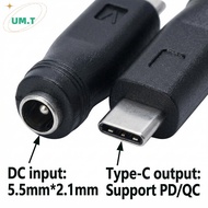 UM.T DC Power Adapter Converter 5.5x2.1mm Female to USB C Male Connector for Fast Data Cable Chargin