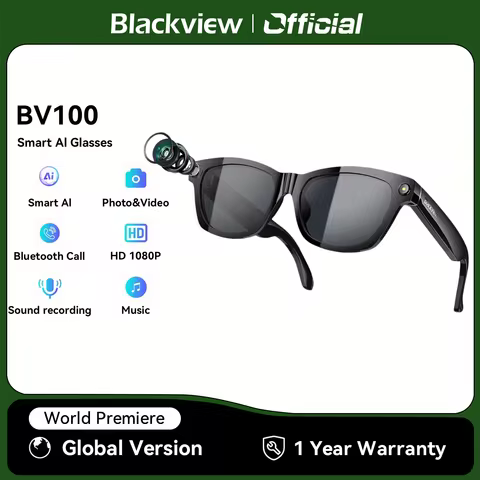 Blackview BV100 Smart Glasses, HD Camera,Bluetooth 5.4,220mAh Battery,Stereo Bass Speakers,Noise Can