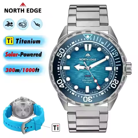 NORTH EDGE TRITON Titanium Stainless Solar-Powered Diving Watch Luxury Quartz Watches For Men 300M W