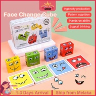 80pcs Cube Face Expression Changing Building Blocks Kids Educational Toys Building Block Rubik Woode