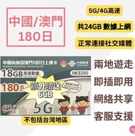 中國內地/大陸、澳門【180日 18GB+額外贈送6GB】4G/5G高速數據上網卡 旅行電話卡 Data Sim咭(可連接各大社交平台及香港網站)