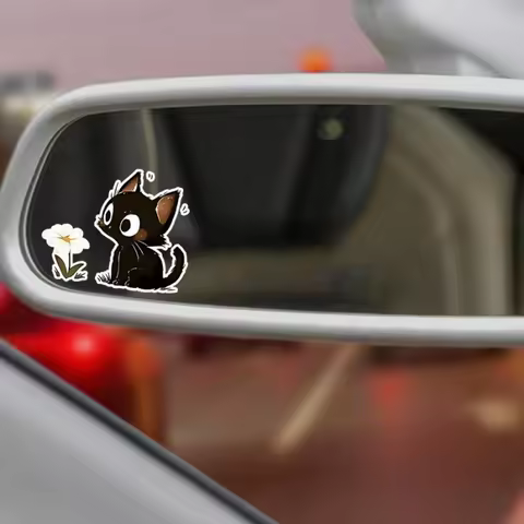 Black Cat Smelling Flower Decorative Sticker, Cute Black Cat, Beautiful Black Cat And Flower Decor S