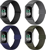 Issinlky Nylon Strap Compatible with Fitbit Charge 6/Fitbit Charge 5, Adjustable Magnetic Stretchy b