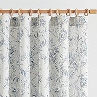 jinchan Linen Curtains Floral 96 Inches Long Blue Curtains for Living Room Flax Farmhouse Curtains Flower Curtain Set Rod Pocket Back Tab 2 Panels Floral Window Blue Curtains